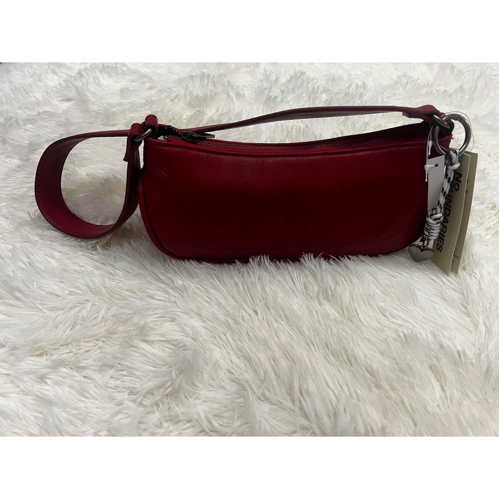 No Boundaries Carmine Red Moto Shoulder Bag Y2K Baguette Purse Heart Charm NWT